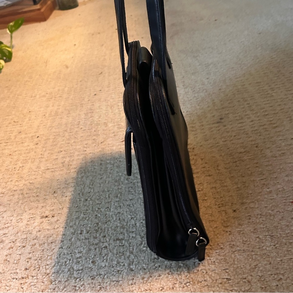 FRANKLIN COVEY Black Organizer Tote Leather Style Croc Embossed Academia Classic - Picture 7 of 8